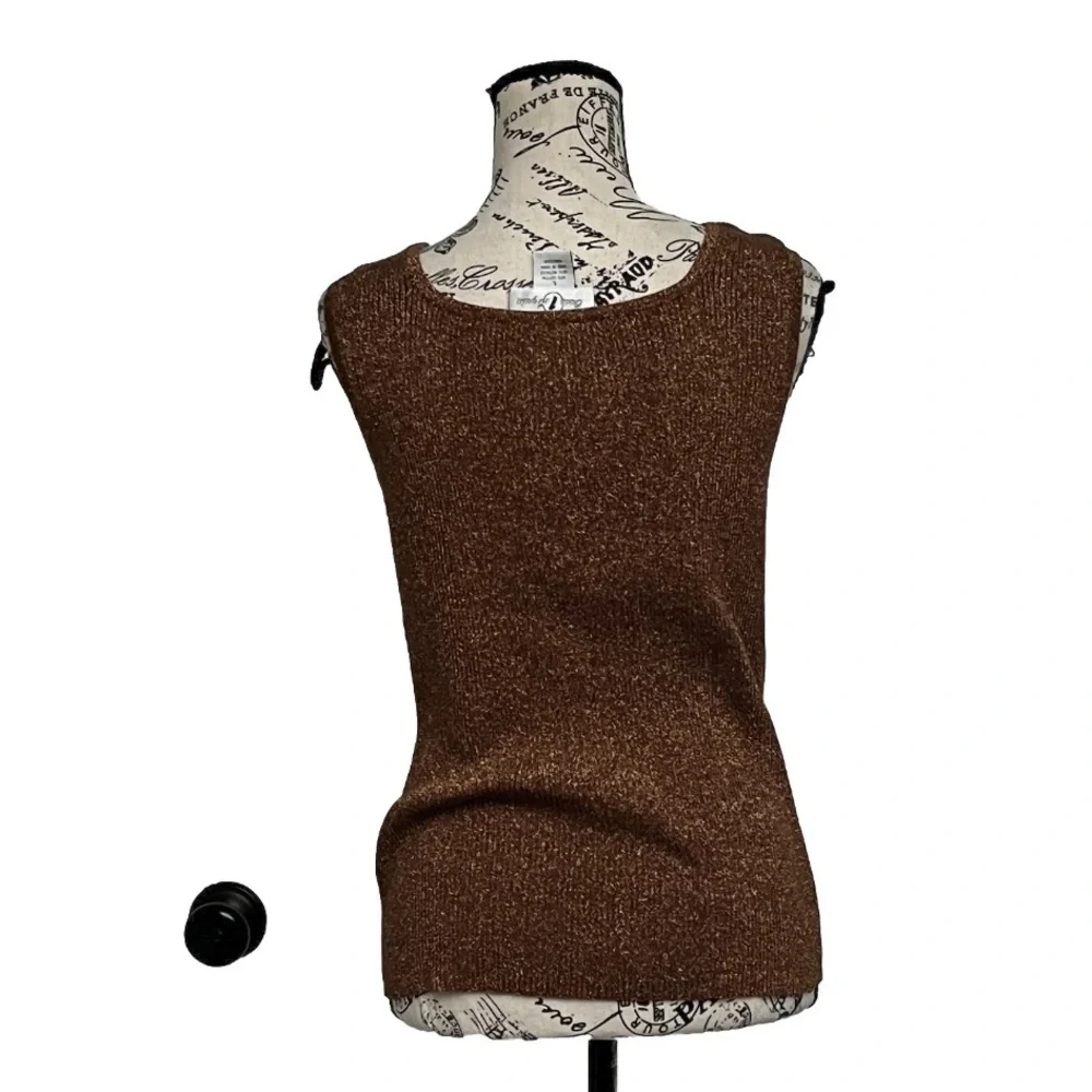 Vintage Just One Metallic Brown Gold Beaded Tank Top L | 80s Y2K Party Glam - Picture 5 of 10